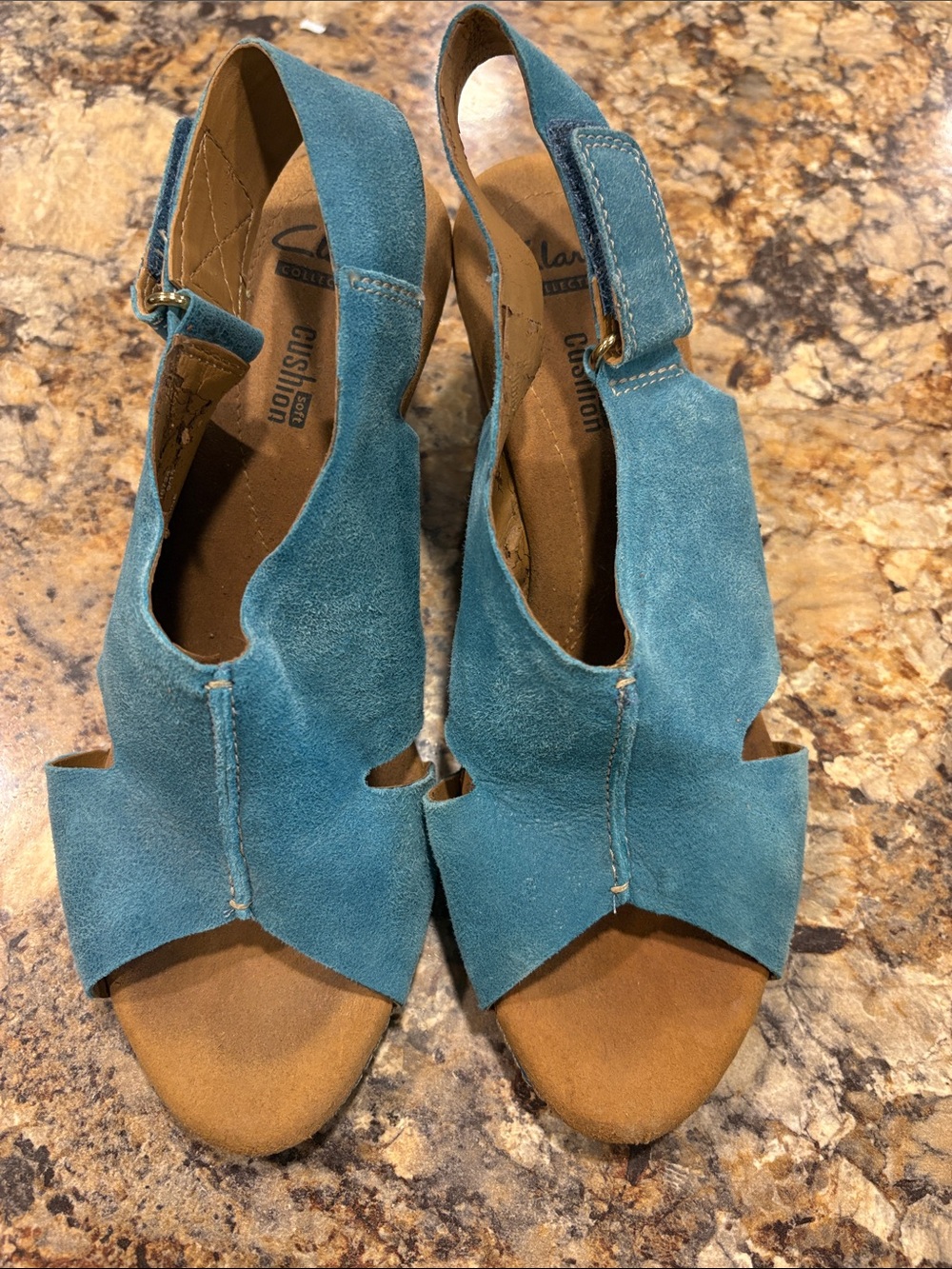 Clarks Teal Blue Suede Slingback Heels